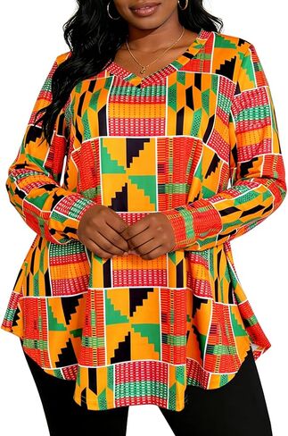 African Dashiki Top for Women - Boho Long Sleeve V Neck Loose Tunic with Ethnic Print in Saudi Arabia