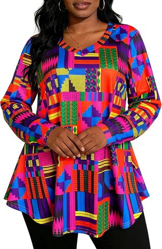 African Dashiki Top for Women - Boho Long Sleeve V Neck Loose Tunic with Ethnic Print in Saudi Arabia