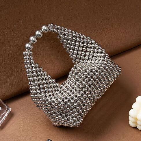 Clutch Purse for Women Summer Pearls Purses Beaded Handbag Evening Bags Handmade Weave Tote Woven Bags for Women Wedding Party Beachy Dressy Party Sweet Shoulder Bag for Vacation Travel in Saudi Arabia