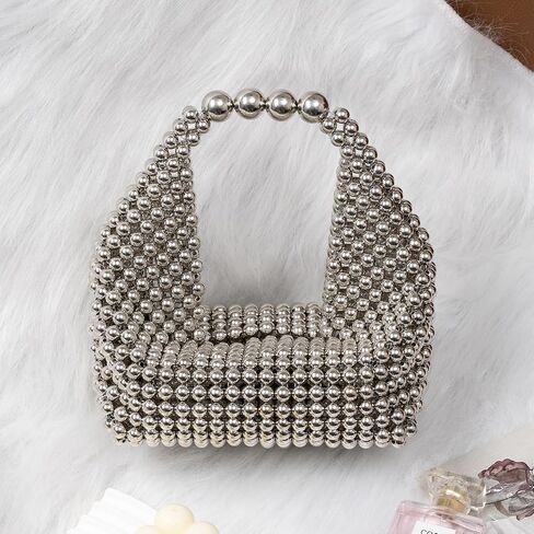 Clutch Purse for Women Summer Pearls Purses Beaded Handbag Evening Bags Handmade Weave Tote Woven Bags for Women Wedding Party Beachy Dressy Party Sweet Shoulder Bag for Vacation Travel in Saudi Arabia