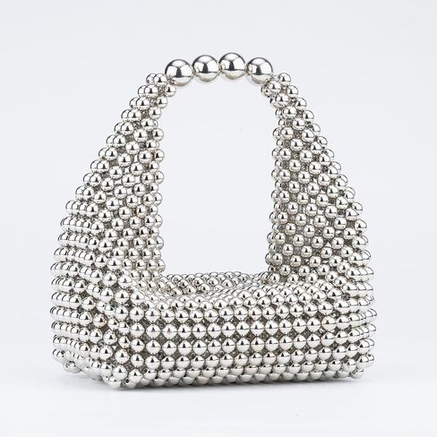 Clutch Purse for Women Summer Pearls Purses Beaded Handbag Evening Bags Handmade Weave Tote Woven Bags for Women Wedding Party Beachy Dressy Party Sweet Shoulder Bag for Vacation Travel in Saudi Arabia