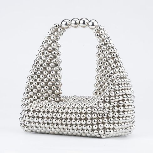 Clutch Purse for Women Summer Pearls Purses Beaded Handbag Evening Bags Handmade Weave Tote Woven Bags for Women Wedding Party Beachy Dressy Party Sweet Shoulder Bag for Vacation Travel in Saudi Arabia