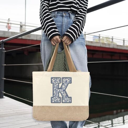 Initial Canvas Tote Bag, Womens Personalized Monogram K Tote Bags, Suitable for Wedding Engagement Parties Honeymoon Birthday Beach Holiday, Gift for Women Grandma Mom Teacher Friends Bridesmaids in Saudi Arabia