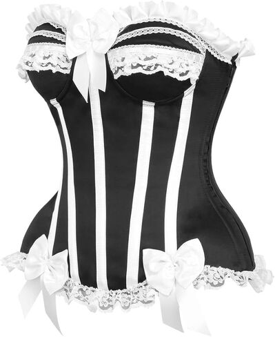 Daisy corsets Women's Daisy Corsets Womens 2 Pc Burlesque White/Black Striped Steel Boned Corset & Bloomers - Plus Size in Saudi Arabia