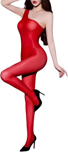 Women's Body Suit Shiny Bodystocing Oily Full Body Suit Jumpsuit Off-the-shoulder Sleeveless in Saudi Arabia