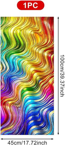 BlissYard Colorful Wavy Stained Glass Window Film Window Privacy Film Stained Decals Static Cling Sun Blocking Decor for Home Office Windows Doors Glass Partitions 17.7x39.3 inch in Kuwait