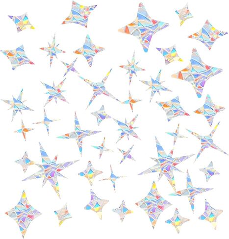 2 Sheets Star Window Stickers for Birds, Rainbow Window Decals for Glass | Anti-Collision Window Decals for Bird Strikes, Non-Adhesive Window Clings Stop Birds Flying into Windows in Saudi Arabia