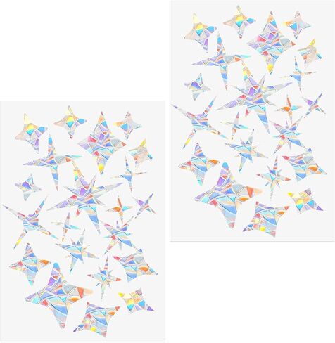 2 Sheets Star Window Stickers for Birds, Rainbow Window Decals for Glass | Anti-Collision Window Decals for Bird Strikes, Non-Adhesive Window Clings Stop Birds Flying into Windows in Saudi Arabia