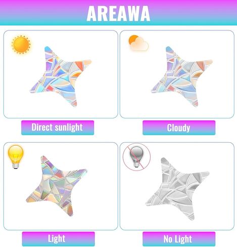 2 Sheets Star Window Stickers for Birds, Rainbow Window Decals for Glass | Anti-Collision Window Decals for Bird Strikes, Non-Adhesive Window Clings Stop Birds Flying into Windows in Saudi Arabia