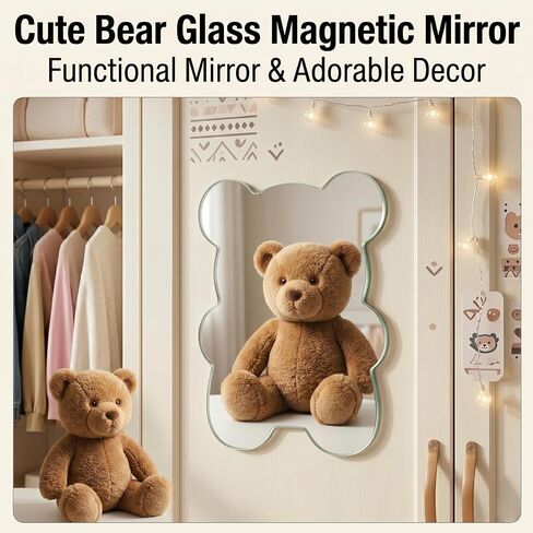 [ 5x7 inch] Cute Bear-Shaped Magnetic Locker Mirror, Aesthetic Frameless Real Glass Mirror with Magnetic Backing, HD Reflection & Polished Safety Edges for School, Gym, Fridge & Decor in Saudi Arabia