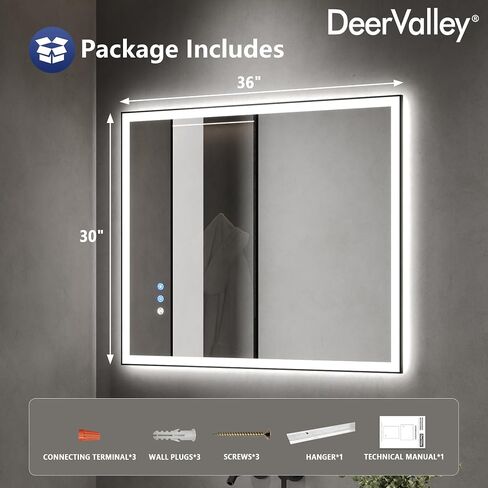 DeerValley 30" x 36" LED Bathroom Mirror with Lights, Lighted Vanity Mirror, Front and Backlit, Double Lights Strips, Anti Fog, Dimmable, Memory Function, Wall Mounted Smart Mirror in Saudi Arabia