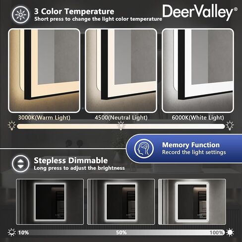 DeerValley 30" x 36" LED Bathroom Mirror with Lights, Lighted Vanity Mirror, Front and Backlit, Double Lights Strips, Anti Fog, Dimmable, Memory Function, Wall Mounted Smart Mirror in Saudi Arabia