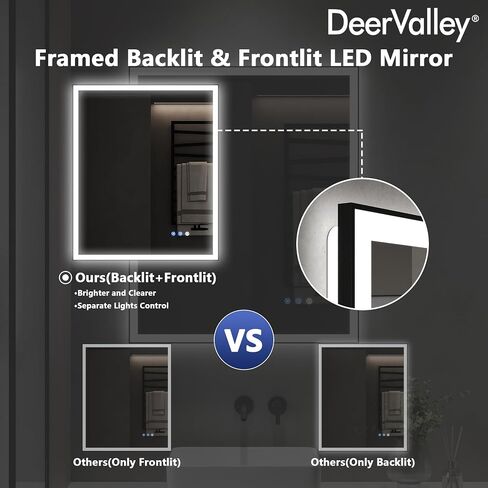 DeerValley 30" x 36" LED Bathroom Mirror with Lights, Lighted Vanity Mirror, Front and Backlit, Double Lights Strips, Anti Fog, Dimmable, Memory Function, Wall Mounted Smart Mirror in Saudi Arabia