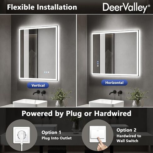 DeerValley 30" x 36" LED Bathroom Mirror with Lights, Lighted Vanity Mirror, Front and Backlit, Double Lights Strips, Anti Fog, Dimmable, Memory Function, Wall Mounted Smart Mirror in Saudi Arabia
