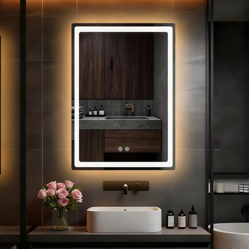 LTFUUAI 20"X28" LED Bathroom Mirror with Lights, Smart Touch 3-Color Dimming Lighted Vanity Mirror Wall Mounted, Anti-Fog Shatterproof with Front & Back Light, for Bathroom Vanity in Saudi Arabia