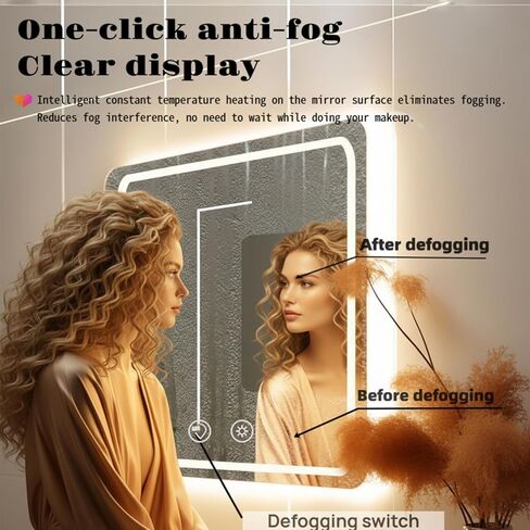 LTFUUAI 20"X28" LED Bathroom Mirror with Lights, Smart Touch 3-Color Dimming Lighted Vanity Mirror Wall Mounted, Anti-Fog Shatterproof with Front & Back Light, for Bathroom Vanity in Saudi Arabia