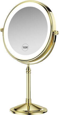 DOWRY 4000 mAh Rechargeable Lighted Makeup Mirror 10x Magnification Vanity Mirror Tabletop Two-Sided Swivel Gifts for Women Wife Mom Teengirls Mothers Day Gold Finish in Saudi Arabia