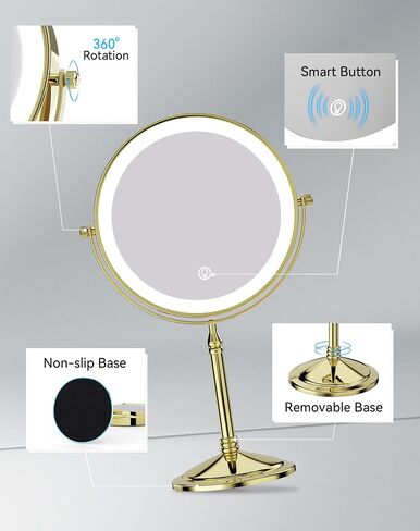 DOWRY 4000 mAh Rechargeable Lighted Makeup Mirror 10x Magnification Vanity Mirror Tabletop Two-Sided Swivel Gifts for Women Wife Mom Teengirls Mothers Day Gold Finish in Saudi Arabia
