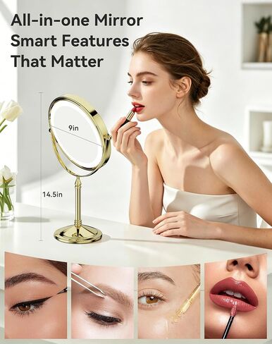 DOWRY 4000 mAh Rechargeable Lighted Makeup Mirror 10x Magnification Vanity Mirror Tabletop Two-Sided Swivel Gifts for Women Wife Mom Teengirls Mothers Day Gold Finish in Saudi Arabia