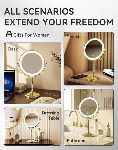 DOWRY 4000 mAh Rechargeable Lighted Makeup Mirror 10x Magnification Vanity Mirror Tabletop Two-Sided Swivel Gifts for Women Wife Mom Teengirls Mothers Day Gold Finish in Saudi Arabia