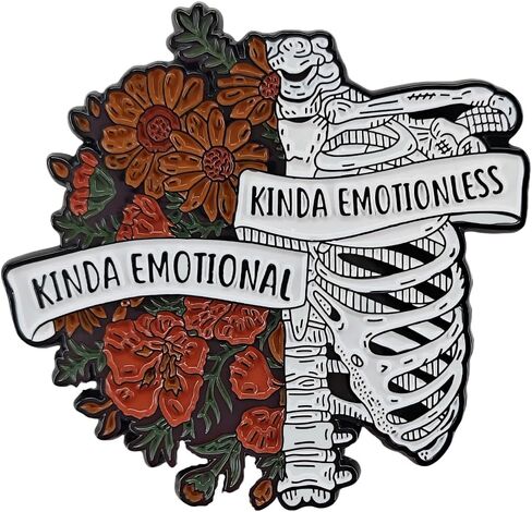 "Kinda Emotional Kinda Emotionless" Enamel Pin - Floral Skeleton Rib Cage Brooch - Gothic Flower Aesthetic Badge for Backpacks, Denim Jackets, Lanyards - Unique Gift for Anatomy & Art Lovers in Kuwait