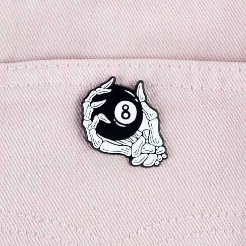Gothic Skeleton Hand Holding 8-Ball Enamel Pin For Pool Player Billiards Lover, Pool Ball Spooky Pin Brooch, Funny Billiards Dark Humor Brooch Badge, Cue Sport Lover Lapel Badges, Goth 8 Ball Gift, Edgy Hobby Jewelry Accessories in Saudi Arabia
