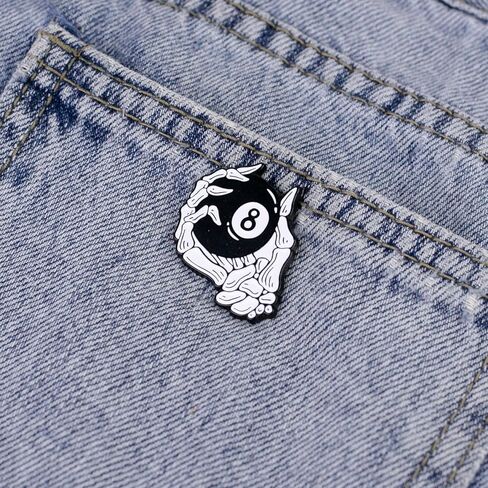 Gothic Skeleton Hand Holding 8-Ball Enamel Pin For Pool Player Billiards Lover, Pool Ball Spooky Pin Brooch, Funny Billiards Dark Humor Brooch Badge, Cue Sport Lover Lapel Badges, Goth 8 Ball Gift, Edgy Hobby Jewelry Accessories in Saudi Arabia