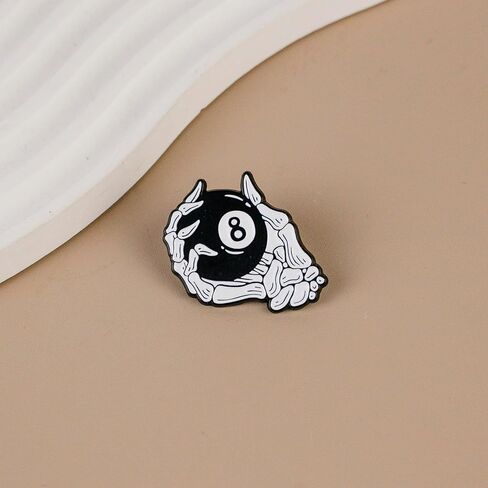 Gothic Skeleton Hand Holding 8-Ball Enamel Pin For Pool Player Billiards Lover, Pool Ball Spooky Pin Brooch, Funny Billiards Dark Humor Brooch Badge, Cue Sport Lover Lapel Badges, Goth 8 Ball Gift, Edgy Hobby Jewelry Accessories in Saudi Arabia