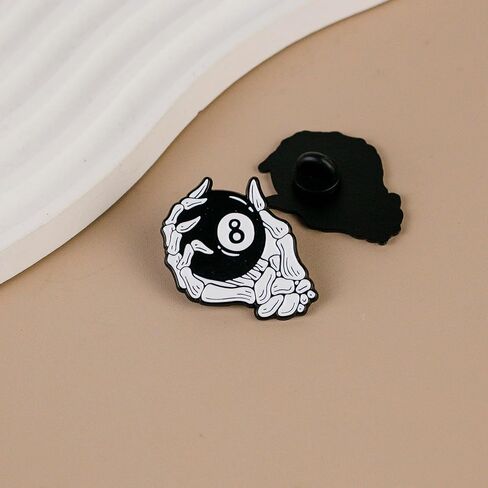 Gothic Skeleton Hand Holding 8-Ball Enamel Pin For Pool Player Billiards Lover, Pool Ball Spooky Pin Brooch, Funny Billiards Dark Humor Brooch Badge, Cue Sport Lover Lapel Badges, Goth 8 Ball Gift, Edgy Hobby Jewelry Accessories in Saudi Arabia