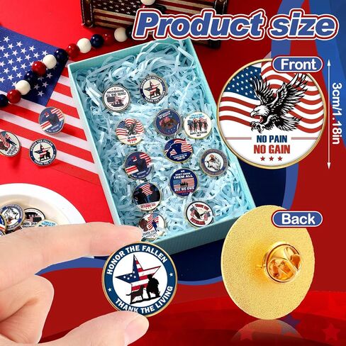 12/24/48 Pcs Memorial Day Gifts Pins Bulk 4th of July Patriotic 250th Anniversary Lapel Pins 1776-2026 American Flag Brooch for Independence Day Red White Blue Semiquincentennial Decor in Kuwait