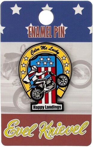 Z Wind Ups Evel Knievel “Happy Landings" Enamel Pin - Retro Motorcycle Collectible Memorabilia - Evel Knievel Stunt Cycle in Saudi Arabia