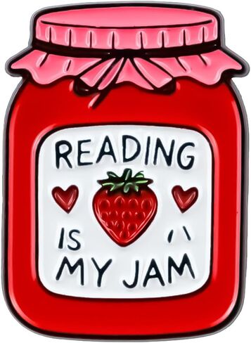 Reading Is My Jam Bookish Strawberry Jar Enamel Pin For Reader Book Lover Bibliophile, Bookish Reader Pin Brooch, Funny Bookworm Brooch Badge For Teacher Librarians, Bookworm Book Lover Lapel Badges, Reading Addict Humor Gift, Bookworm Booknerd Accessory in Saudi Arabia