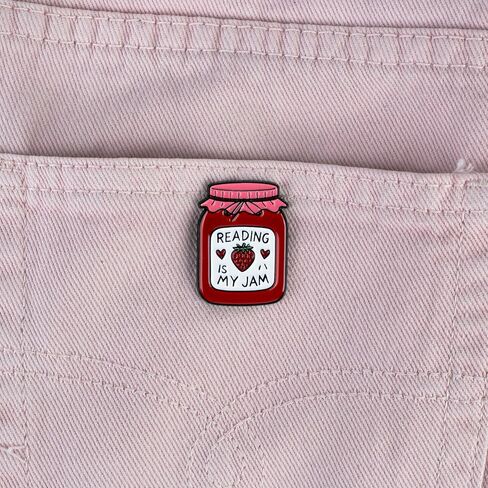 Reading Is My Jam Bookish Strawberry Jar Enamel Pin For Reader Book Lover Bibliophile, Bookish Reader Pin Brooch, Funny Bookworm Brooch Badge For Teacher Librarians, Bookworm Book Lover Lapel Badges, Reading Addict Humor Gift, Bookworm Booknerd Accessory in Saudi Arabia