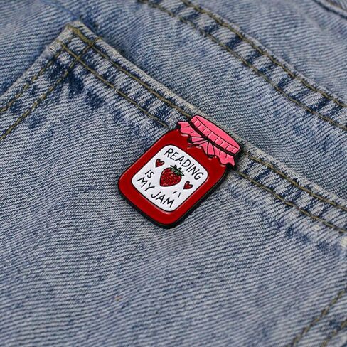 Reading Is My Jam Bookish Strawberry Jar Enamel Pin For Reader Book Lover Bibliophile, Bookish Reader Pin Brooch, Funny Bookworm Brooch Badge For Teacher Librarians, Bookworm Book Lover Lapel Badges, Reading Addict Humor Gift, Bookworm Booknerd Accessory in Saudi Arabia