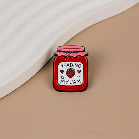Reading Is My Jam Bookish Strawberry Jar Enamel Pin For Reader Book Lover Bibliophile, Bookish Reader Pin Brooch, Funny Bookworm Brooch Badge For Teacher Librarians, Bookworm Book Lover Lapel Badges, Reading Addict Humor Gift, Bookworm Booknerd Accessory in Saudi Arabia