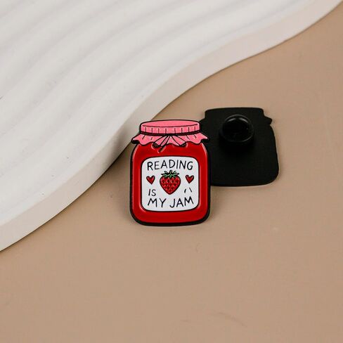 Reading Is My Jam Bookish Strawberry Jar Enamel Pin For Reader Book Lover Bibliophile, Bookish Reader Pin Brooch, Funny Bookworm Brooch Badge For Teacher Librarians, Bookworm Book Lover Lapel Badges, Reading Addict Humor Gift, Bookworm Booknerd Accessory in Saudi Arabia