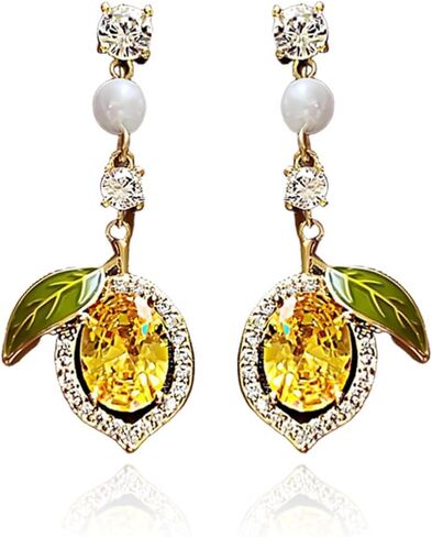 Lemon-Shaped Stud Earrings for Women Cute Fruit-Themed Earrings with Green Leaf and Sparkling Yellow Crystal Perfect for Summer and Gift in Saudi Arabia