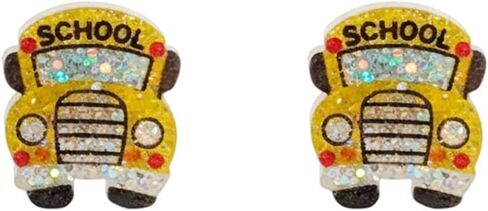 ROSTIVO Small Acrylic Glitter School Bus Stud Earrings for Women - Cute School-Themed Jewelry for Students, Teachers & Back-to-School Gifts in Kuwait