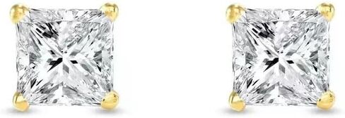 2.25 Ct Princess Cut Diamond Stud Earrings Solid14K Yellow Gold Basket Screw Earrings For Women's All Occassion Wear in Saudi Arabia