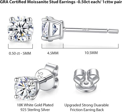Moissanite Stud Earrings GRA-Certified Lab Created Diamond 18K Gold Plated 925 Sterling Silver Earring Jewelry Gifts for Women Men in Saudi Arabia