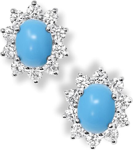 925 Sterling Silver Simulated Turquoise Flower Stud Earrings in Kuwait
