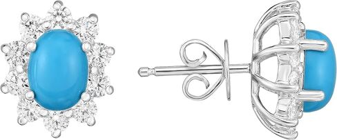925 Sterling Silver Simulated Turquoise Flower Stud Earrings in Kuwait