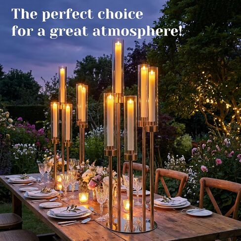 10PCS Gold Candelabra Centerpieces, 42.5in 5 Arm Gold Candle Holder | Acrylic Lampshade, Wedding Birthday Holiday Party Decor, Fits 0.9" LED Taper Candles in Saudi Arabia