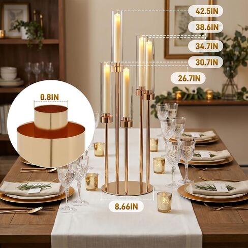 10PCS Gold Candelabra Centerpieces, 42.5in 5 Arm Gold Candle Holder | Acrylic Lampshade, Wedding Birthday Holiday Party Decor, Fits 0.9" LED Taper Candles in Saudi Arabia
