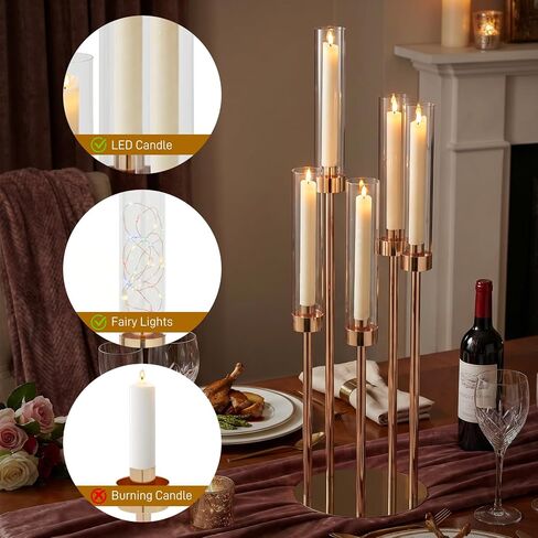 10PCS Gold Candelabra Centerpieces, 42.5in 5 Arm Gold Candle Holder | Acrylic Lampshade, Wedding Birthday Holiday Party Decor, Fits 0.9" LED Taper Candles in Saudi Arabia