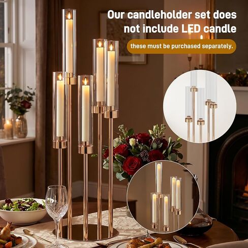 10PCS Gold Candelabra Centerpieces, 42.5in 5 Arm Gold Candle Holder | Acrylic Lampshade, Wedding Birthday Holiday Party Decor, Fits 0.9" LED Taper Candles in Saudi Arabia