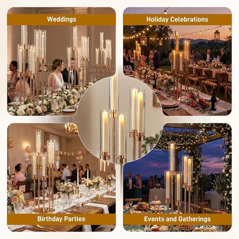 10PCS Gold Candelabra Centerpieces, 42.5in 5 Arm Gold Candle Holder | Acrylic Lampshade, Wedding Birthday Holiday Party Decor, Fits 0.9" LED Taper Candles in Saudi Arabia