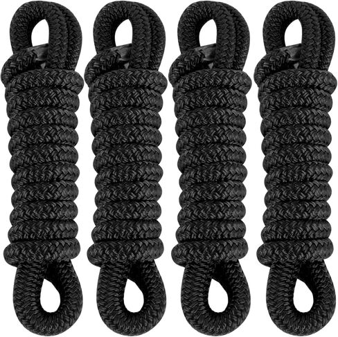 Fender Lines 6' x 3/8" Double Braided Boat Fender Lines 4 Pack, Boat Bumper Rope/Boat Fender Rope 9 Colors Boat Ropes for Docking with 5'' Eyelet Premium Dock Lines for Boats - Blue in Kuwait