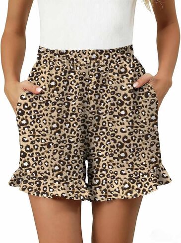 Women's Elastic Waist Ruffle Hem Shorts Loose Fit Casual Summer Shorts with Pockets for Daily Vacation Weekend Wear in Kuwait