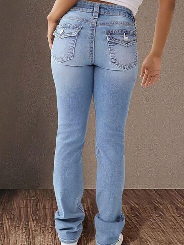 Flamingals Bootcut Jeans for Women High Waist Butt Lifting Dual Button Skinny Straight Leg Jeans Trendy Denim Pants Light Blue 2XL in Kuwait